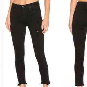 Agolde Sophie Feel Good Skinny Distressed Raw Hem Jeans in Black - Size 26